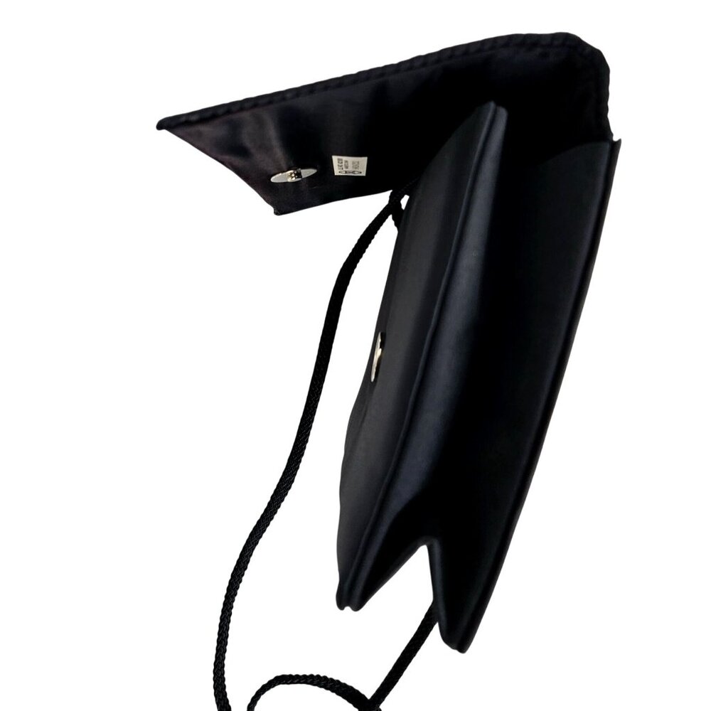 Vintage La Regale Black Pleated Satin Clutch Crossbody w/ Rhinestone Accent NWOT - Picture 8 of 9